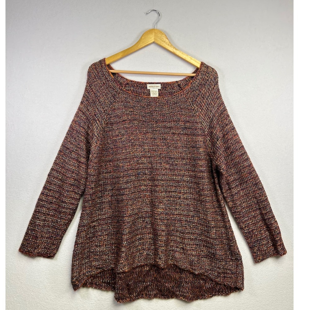 Monroe & Main Brown Mixed Print Knit‎ Sweater Women 1X Long Sleeve Pullover